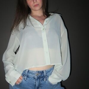 Light Green Mesh Button-Up Shirt